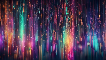 Wall Mural - Abstract background with colorful light streaks and particles.