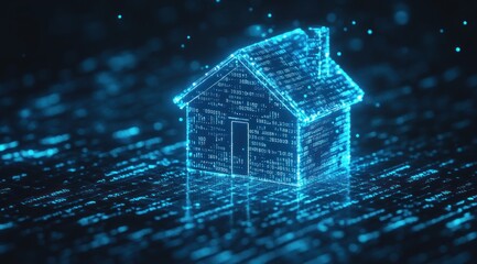 Digital House Illustration on Abstract Blue Background