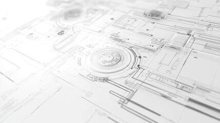 Poster - High-tech grey and white background featuring geometric shapes and digital interface elements, ideal for modern technology presentations.