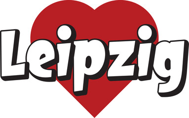 Leipzig city text design with red heart typographic icon design suitable for touristic promotion