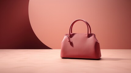 Poster - Pink leather handbag on a pink background with a soft, circular shadow.