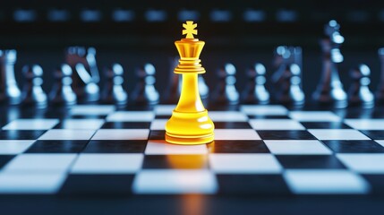 A chess piece is on a chess board with a black and white background