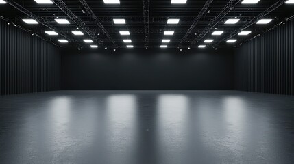 Sticker - Empty Black Room with Bright Lights and Reflective Floor