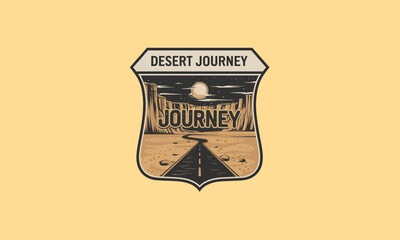 Wall Mural - Desert journey logo with cactus, road, cliffs, and night sky