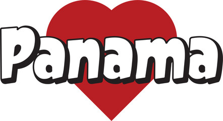 Panama city text design with red heart typographic icon design suitable for touristic promotion