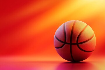 Wall Mural - A 3D  glossy cartoon basketball with a minimalist design sits on a smooth red gradient background, evoking a playful yet professional sports theme.