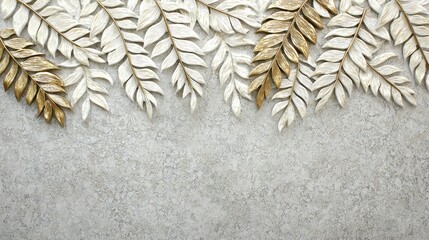 Poster - White and Gold Leaves Border on Cracked Concrete Wall