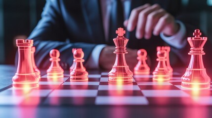 A man is playing chess with a red king