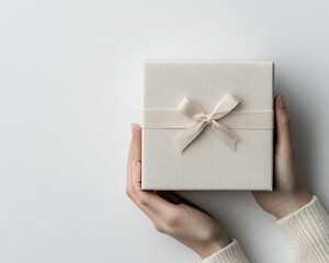 A beautifully wrapped gift box held gently, showcasing elegance and anticipation for special occasions.