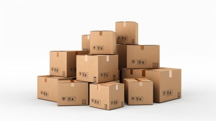 Wall Mural - A stack of cardboard boxes on a white background.