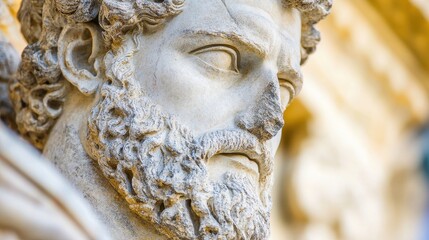 Wall Mural - Close up of Ancient Stone Statue Face with Beard