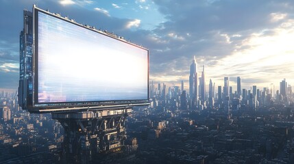 Wall Mural - Futuristic Cityscape with Blank Billboard for Advertising