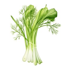 Wall Mural - Watercolor of Delicate Fennel Frond Against White Background