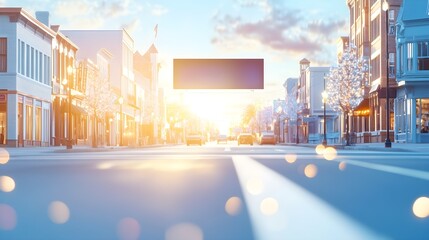 Wall Mural - Sunset Cityscape with Blank Billboard for Advertising