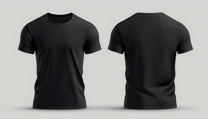 Blank black clean t-shirt mockup isolated in front and back views 3D rendering