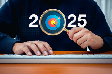Poster - happy new year 2025 with technology trends, business goal and success banner concept. 2025 calendar 