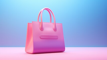 Poster - Pink tote bag on a pink and blue gradient background.