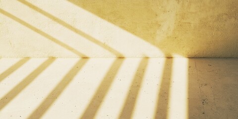 Poster - Minimalist Beige Stone Surface with Golden Sunlight Beams Creating Shadows - Tranquil Warm Monochromatic Scene