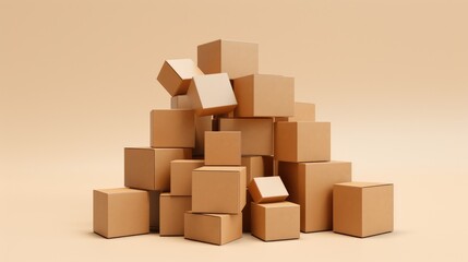 Wall Mural - A pile of cardboard boxes on a beige background.