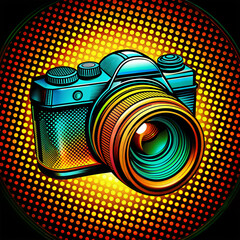 Stylish camera illustration with vibrant colors and modern design for t-shirt printing