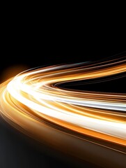 Poster - Abstract orange and white light streaks create a dynamic, swirling pattern against a black background, symbolizing speed, movement, energy, technology, and innovation.