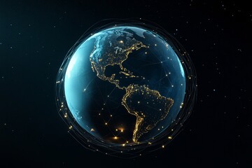 Poster - Abstract  of planet Earth, showcasing a network of connections representing global communication, technology, and interconnectedness.