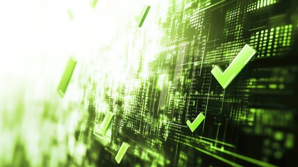 Green check marks on a digital background.