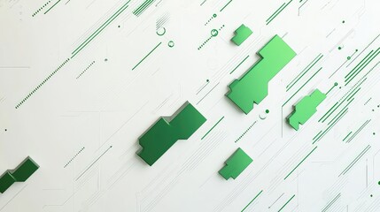 Wall Mural - Abstract green geometric shapes on a white background with thin lines.