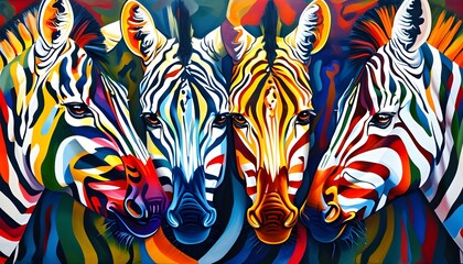 Wall Mural - Vibrant and Modern Zebra Face Art with Colorful Designs