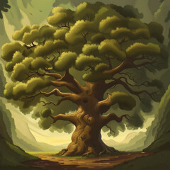 Wall Mural - background illustration of a large shady oak tree