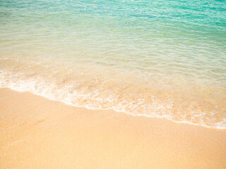 Summer background sea blue with sand beach at coast island scene mockup water nature travel vacation holidays tropical, mockup ocean ecosystem energy change environment, backdrop product cosmetic.