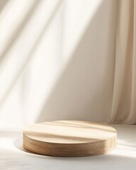 Aufkleber - Modern Minimalist Pastel Wooden Podium on Soft White Background with Diffused Lighting and Soft Glow