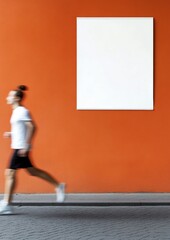 Aufkleber - Contemporary Sports Hall Wall with Blank Poster Mockup and Motion Blur Passerby in Bright Natural Light