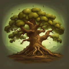 Wall Mural - background illustration of a large shady oak tree