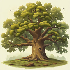 Wall Mural - background illustration of a large shady oak tree