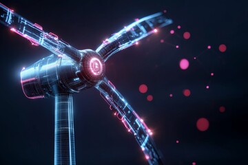 Poster - Futuristic Wind Turbine with Glowing Energy Lines symbolizes sustainable energy, technological advancement, clean power, innovation, and future energy.