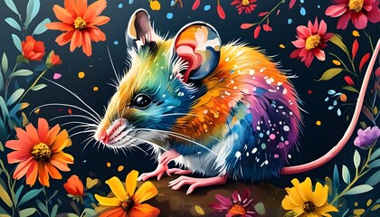 Vibrant and Trendy Rat Artwork with Splashes of Color and Unique Design