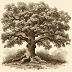 Wall Mural - background illustration of a large shady oak tree