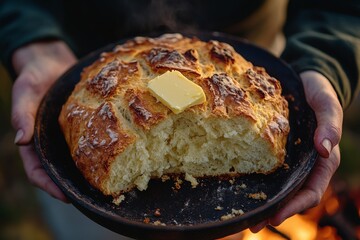 Wall Mural - Damper, A traditional Australian soda bread, originally prepared by early settlers and bushmen, typically cooked over an open fire and served with butter, golden syrup, or jam.