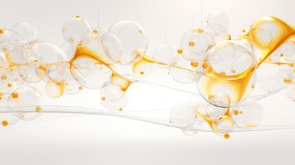 Wall Mural - Abstract background with transparent and golden spheres and a wavy line.