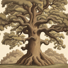 Wall Mural - background illustration of a large shady oak tree