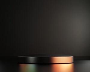 Aufkleber - Minimalist Glossy Black Podium with Iridescent Reflections on Dark Reflective Background