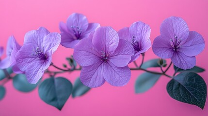 Wall Mural - Purple Flowers Against Pink Background