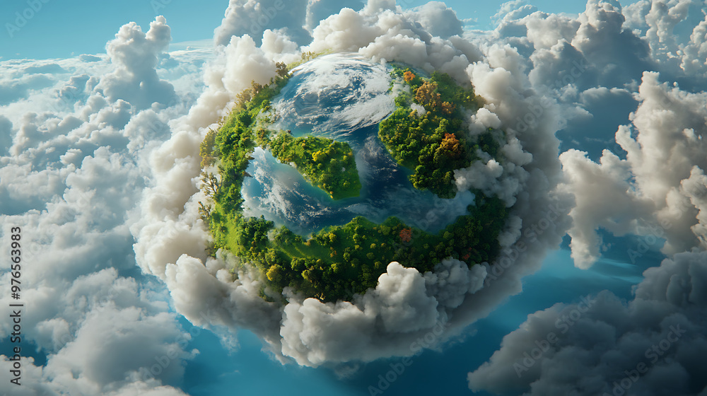 World Ozone Day : Earth with clouds and protective shield symbolizing ...