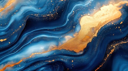 Wall Mural - Abstract Blue and Gold Swirling Art