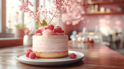 Pink Cake with Cherry Blossoms