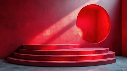 Canvas Print - Red Wall with Circular Window and Steps