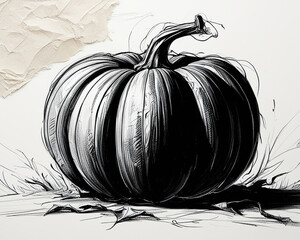 Wall Mural - A black and white sketch with a Halloween theme featuring Halloween pumpkins drawn in pencil