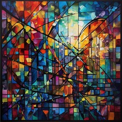 Wall Mural - Abstract colorful artwork with intersecting lines and vibrant hues.