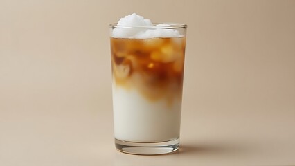 A glass of iced coffee with layers of